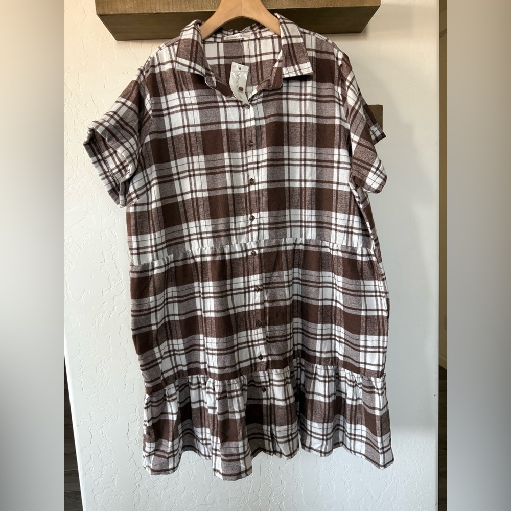 Madison+Husdon|Brown & White Plaid Button-Up Shirt Dress,Casual relaxed fit•NWT - Picture 6 of 11